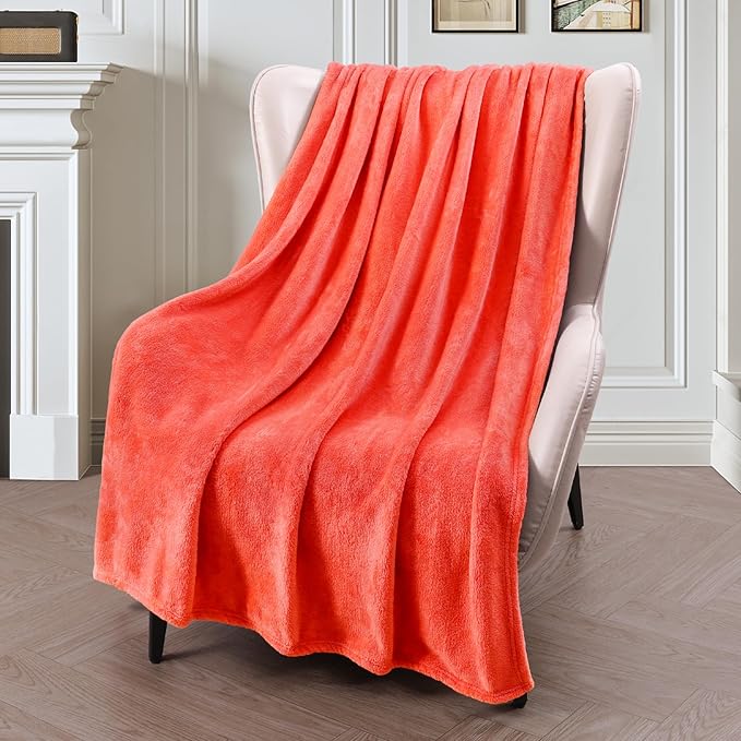 Exclusivo Mezcla Extra Large Fleece Throw Blanket for Couch, Sofa, 300GSM Super Soft and Warm Blankets, Coral Orange Throw All Season Use, Cozy, Plush, Lightweight, 50x70 Inches
