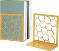GEOMOD Geometric Honeycomb Gold Metal Bookends Decorative - Tall Sturdy Book Ends for Shelves - Modern Heavy Duty Bookend Stopper - Office or Home Book Shelf Book Holder - 6x3.25x6.25 Inches - 1 Pair
