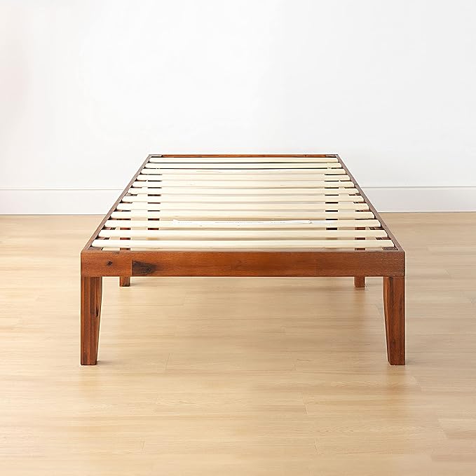 Mellow Naturalista Classic 16 Inch Solid Wood Platform Bed with Wooden Slats, Cherry, Twin