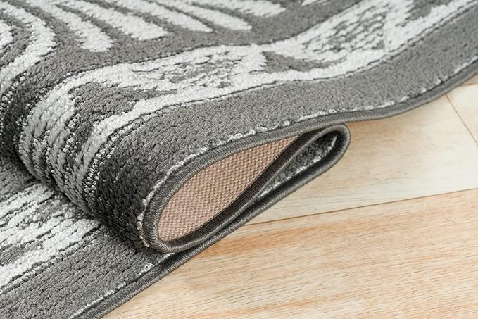 Custom Length Cut to Size Tribal Ethnic Southwestern Inspired Hallway Runner Rug, Non Slip Rubber Backed, 31 inch Wide X Customized Length, Mayan Grey, 31 inch X 14 feet