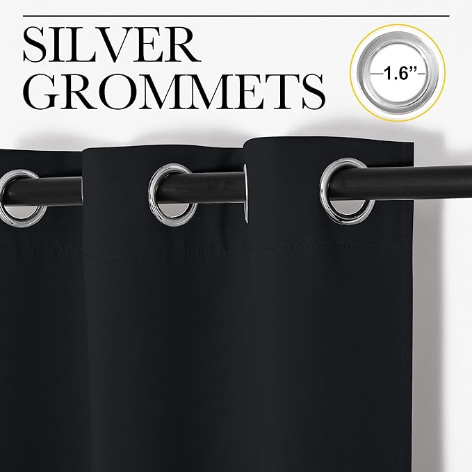 NICETOWN Blackout Draperies Window Curtain Panels, Autumn/Winter Thermal Insulated Solid Grommet Blackout Curtains/Drapes for Cafe (Set of 2, 42 inches by 48 inches, Black)