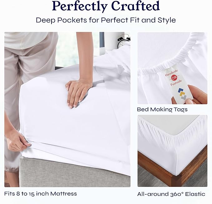 California Design Den Split King Sheets Sets for Adjustable Bed - Soft 400 Thread Count Sateen, Natural 100% Cotton Sheets, Deep Pockets for a Snug Fit, Durable Bedding Set - White