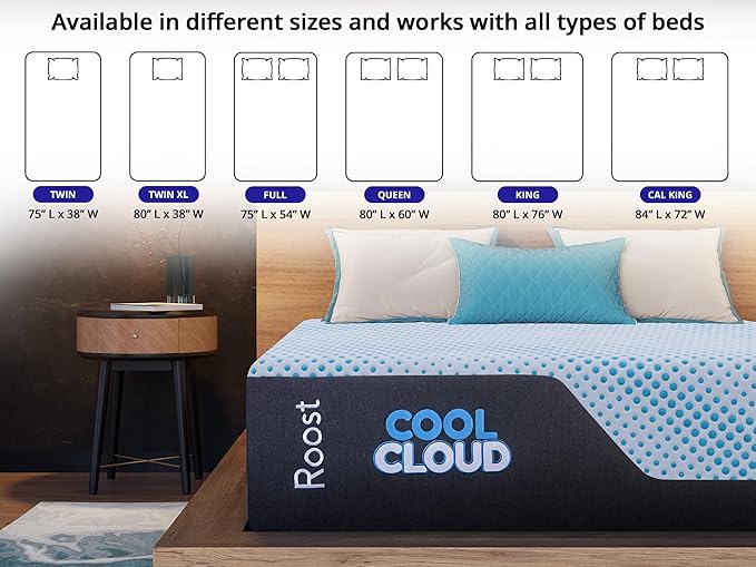 ROOST SLEEP Memory Foam Mattress, 14-Inch Twin XL – Cool Cloud Gel Foam Bed for Extra Length Comfort – Pressure-Relieving and Cooling Mattress for Restful Sleep