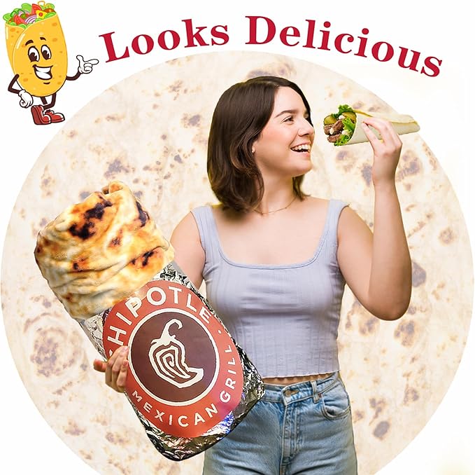 Jorbest Burritos Tortilla Throw Blanket Birthday Gifts for Adult and Kids, Realistic Tortilla Food Blanket Funny Gifts for Women Men Teen Mom Dad, 285 GSM Soft Flannel Taco Blanket (Tan, 71 inches)