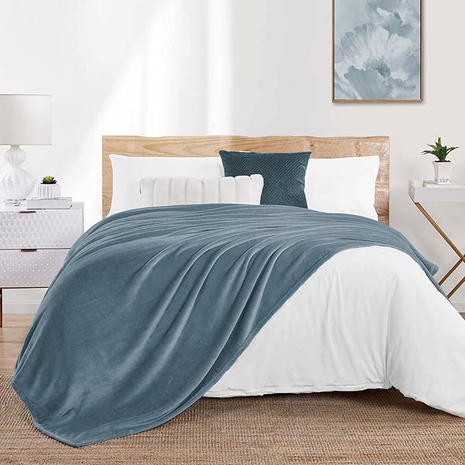 Walensee Fleece Blanket Plush Throw Fuzzy Lightweight (Throw Size 50x60 Washed Blue/Slate Blue/Grey Blue) Super Soft Microfiber Flannel Blankets for Couch, Bed, Sofa Warm and Cozy for All Seasons