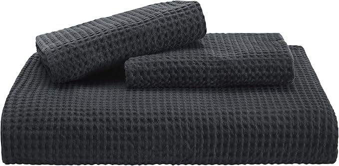 Bedsure Cotton Duvet Cover Set - 100% Cotton Waffle Weave Charcoal Duvet Cover Oversized Queen Size, GentleSoft™ and Breathable Bedding Set for All Season, 3 Pieces, 98"x98"