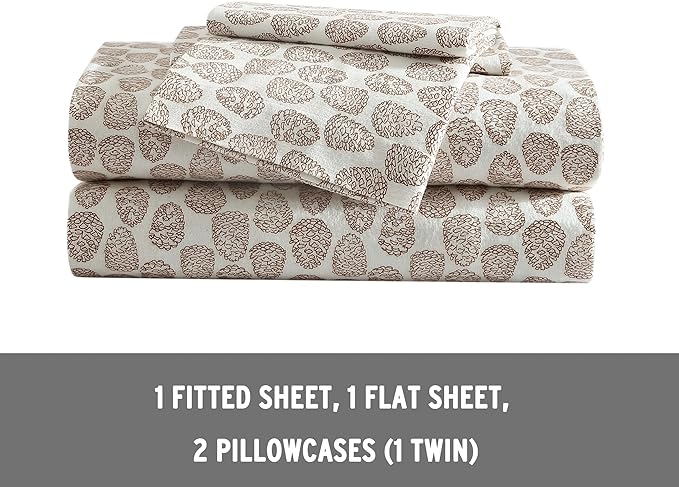 Eddie Bauer - King Sheets, Cotton Flannel Bedding Set, Brushed For Extra Softness, Cozy Home Decor (Little Creek Pine Cone Beige, King)