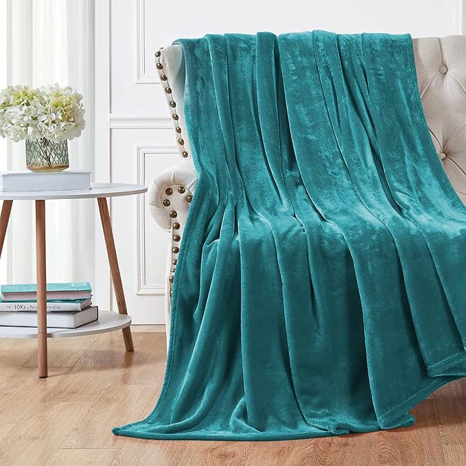 Walensee Fleece Blanket Plush Throw Fuzzy Lightweight (Queen Size 90x90 Teal) Super Soft Microfiber Flannel Blankets for Couch, Bed, Sofa Ultra Luxurious Warm and Cozy for All Seasons