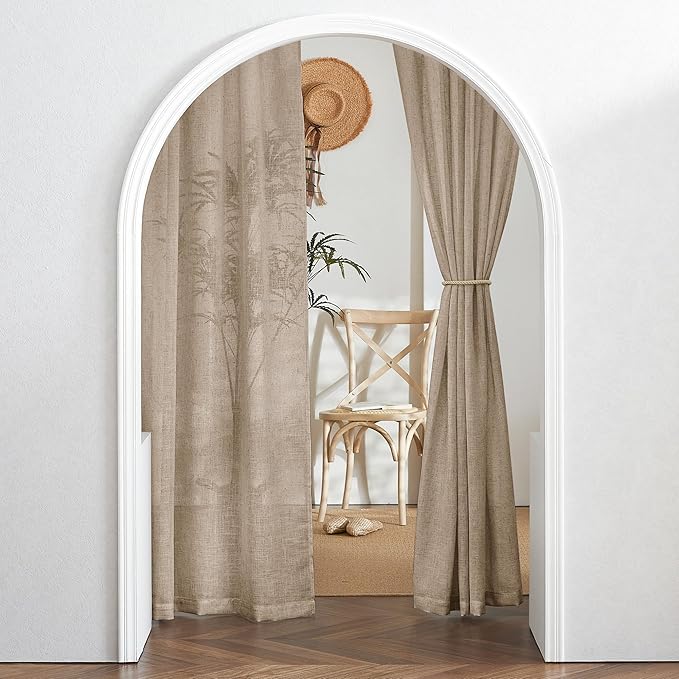RYB HOME Natural Linen Curtains - Light Filtering Breathable Lightweight Semi Sheer 108 inches Long Vertical for Living Room Bedroom Nursery Playroom, W 60 inch x L 108 inch, Khaki, 1 Pc