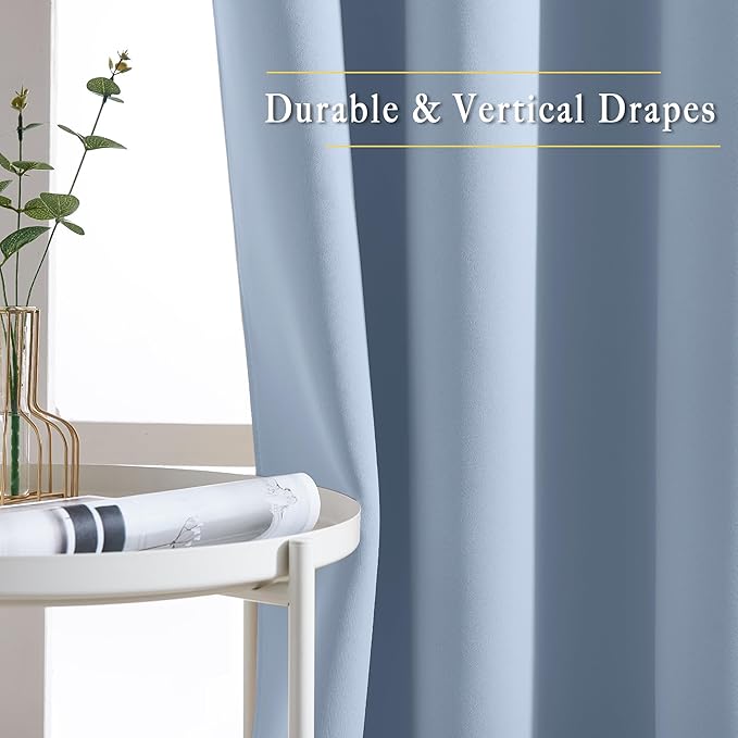 NICETOWN Bedroom Blackout Curtains Panels - Window Treatment Thermal Insulated Solid Grommet Blackout for Living Room (Set of 2 Panels, 52 by 54 Inch,Vintage Blue)