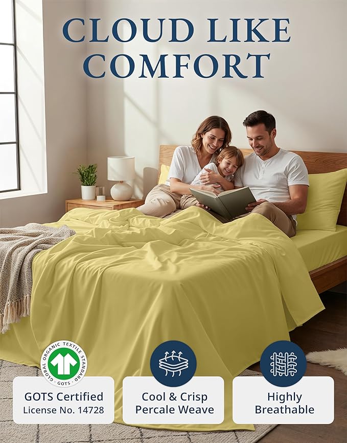 LANE LINEN 100% Organic Cotton Vintage Pre Washed Bed Sheets Full Size, Eco Friendly Sustainably Produced, Machine Washable Naturally Temperature Regulating Full Size Bedding- Cocoon