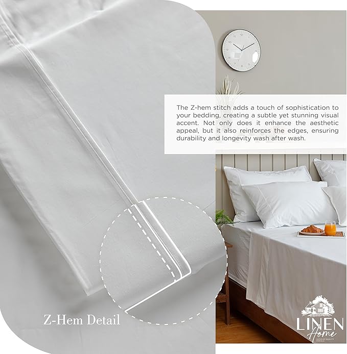 Linen Home 100% Cotton Percale Sheets Full Size, White, Deep Pocket, 4 Pieces Set - 1 Flat, 1 Deep Pocket Fitted Sheet and 2 Pillowcases, Crisp Cool and Strong Bed Linen