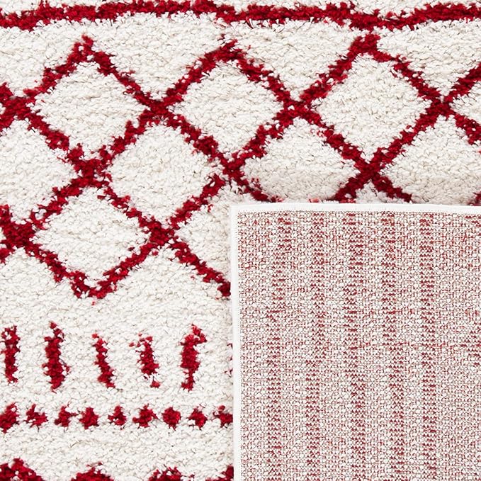 SAFAVIEH Arizona Shag Collection Area Rug - 9' x 12', Ivory & Red, Moroccan Design, Non-Shedding & Easy Care, 1.6-inch Thick Ideal for High Traffic Areas in Living Room, Bedroom (ASG741P)