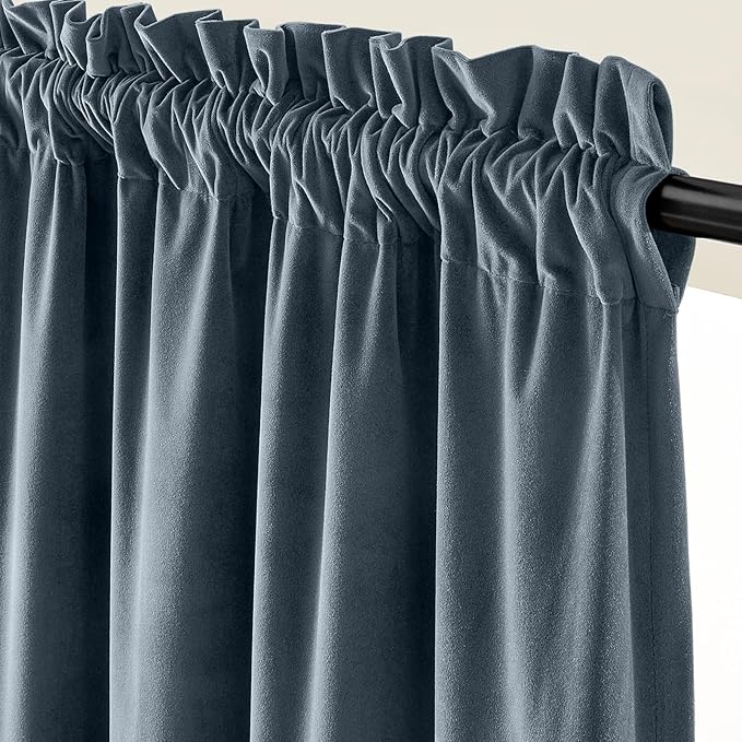 Lazzzy Velvet Blackout Curtains Thermal Insulated Room Window Drapes Super Soft Luxury Curtains for Living Room Bedroom Rod Pocket 2 Panels, Dark Slate, 52" W x 72" L