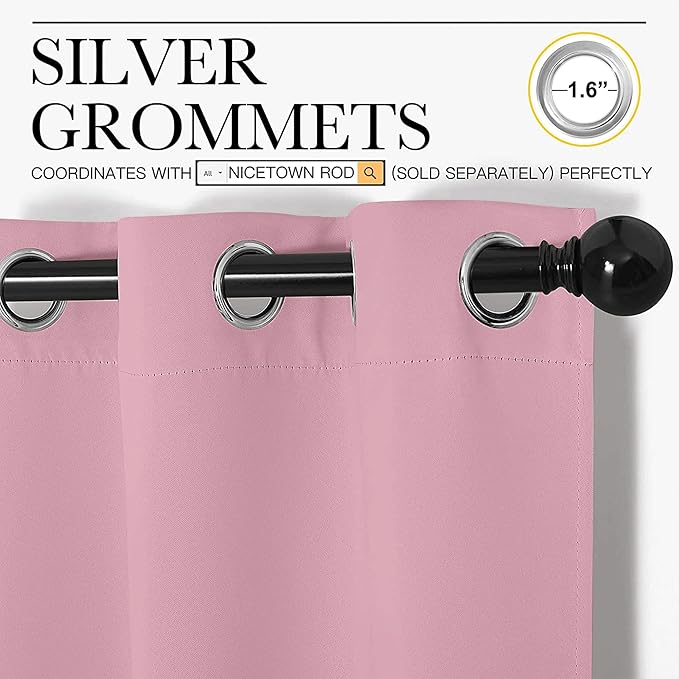 NICETOWN Bedroom Curtain Panels Blackout Draperies, Thermal Insulated Solid Grommet Blackout Curtains/Drapes (Crystal Pink, 1 Pair, 29 by 40-inch)