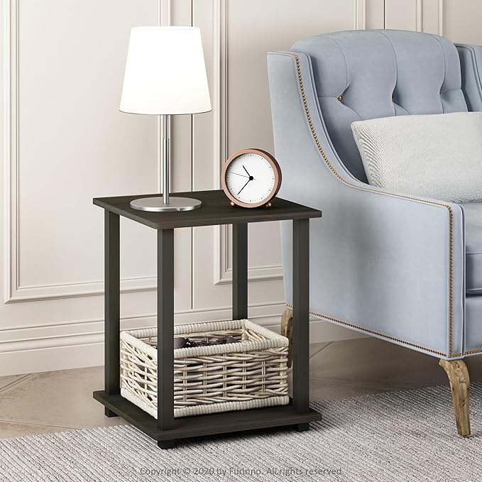 Furinno SIMPLISTIC Side Table Set of 2, 2-Tier End Table, Nightstand, Night Stand, Bedside Table, Easy Assembly, for Living Room, Bedroom, Espresso
