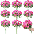 Zeyune 8 Pack 12 Inch Wedding Bouquets for Bride Bridesmaid Hot Pink Artificial Rose Bouquet Fake Silk Roses Flowers Bunches Bulk for Home Office Garden Parties Decoration