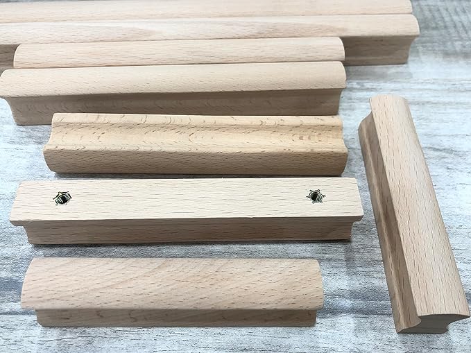 2Pcs Unfinished Beech Wood Solid Furniture Pulls Handles,Unfinished Unpainted Paintable Wooden Handles Cupboard Closet Drawer Handle Pull,Length 5.12",Hole Dis.3.78"