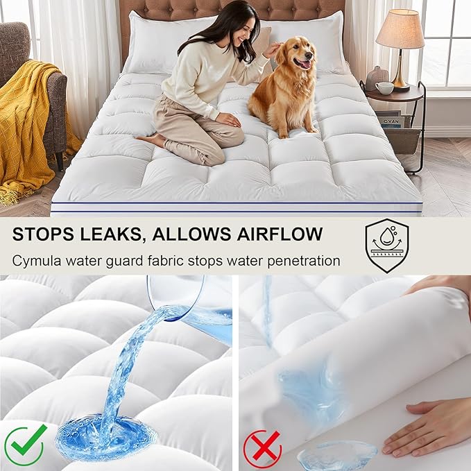 CYMULA Super Queen Mattress Topper Waterproof, Cooling Pillow Top Mattress Topper, Extra Thick Mattress Pad Cover with 8-21 Inch Pockets, Plush Down Alternative Fill Mattress Protector