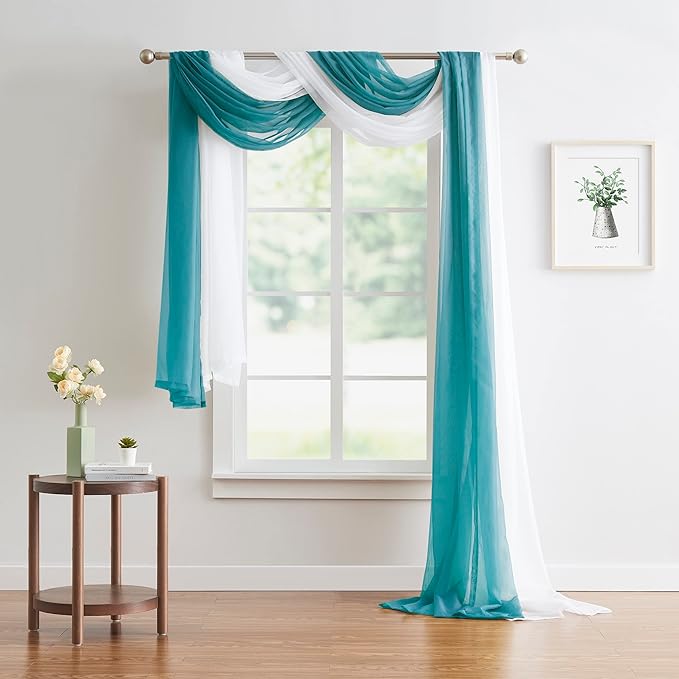 Warm Home Designs Extra Long Green Teal Sheer Window Scarf. Valance Scarves are 54 X 216 Inches. Great As Wedding Arch Draping Fabric, Bed Canopy Or for Decorative Project. AM Teal 216"