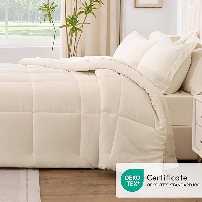 Love's cabin Twin XL Comforter Set Beige, 5 Pieces Twin XL Bed in a Bag, All Season Bedding Sets with 1 Comforter, 1 Flat Sheet, 1 Fitted Sheet, 1 Pillowcase and 1 Pillow Sham