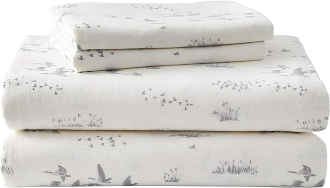 Eddie Bauer - Flannel Sheets Twin Size, Anti-Pilling & Wrinkle Resistant Cotton, Touchably Soft for All-Season Comfort - Bed Sheets with Matching Pillowcase & Fitted Sheet (Geese Meadow Yellow)