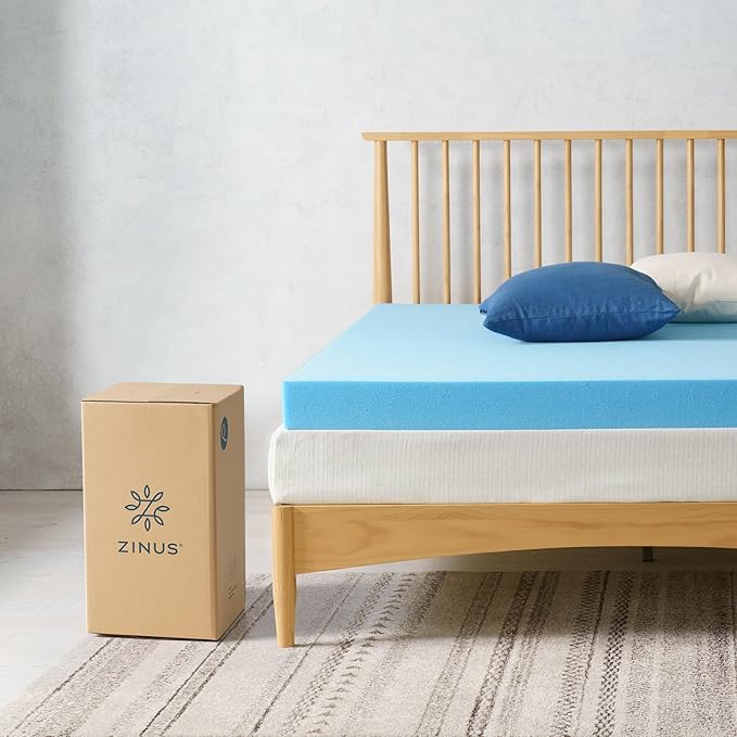 ZINUS 4 Inch Green Tea Cooling Gel Memory Foam Mattress Topper, Smaller, More Convenient WonderBox Packaging, Cooling Gel Foam, Pressure-Relieving Design, CertiPUR-US Certified, Queen