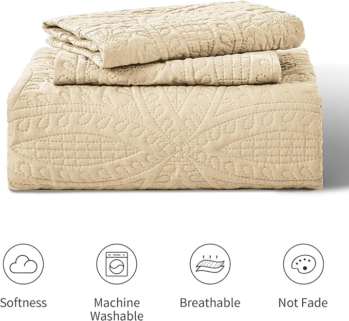 Love's cabin King Size Quilt Set Camel Bedspreads - Soft Bed Fall Lightweight Bedspread Comforter - Modern Style Coin Pattern Coverlet for All Season - 3 Pieces (1 Quilt, 2 Pillow Shams)