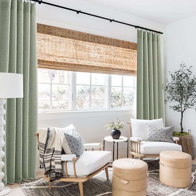 RYB HOME Linen Sheer Curtains and Drapes for Living Room and Dining Room 120 inches Length, Breathable Back Tab/Rod Pocket Semi Sheer Curtains, Sage Green, W 52 x L 120 inches, 2 Panels Set