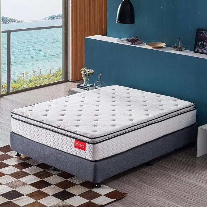 King Mattress - 11.4 Inch Pillow Top Pocket Spring Hybrid Mattress with Memory Foam Innerspring