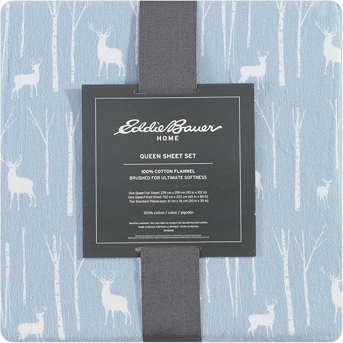 Eddie Bauer - Queen Sheets, Cotton Flannel Bedding Set, Brushed For Extra Softness, Cozy Home Decor (Birch Forest, Queen)