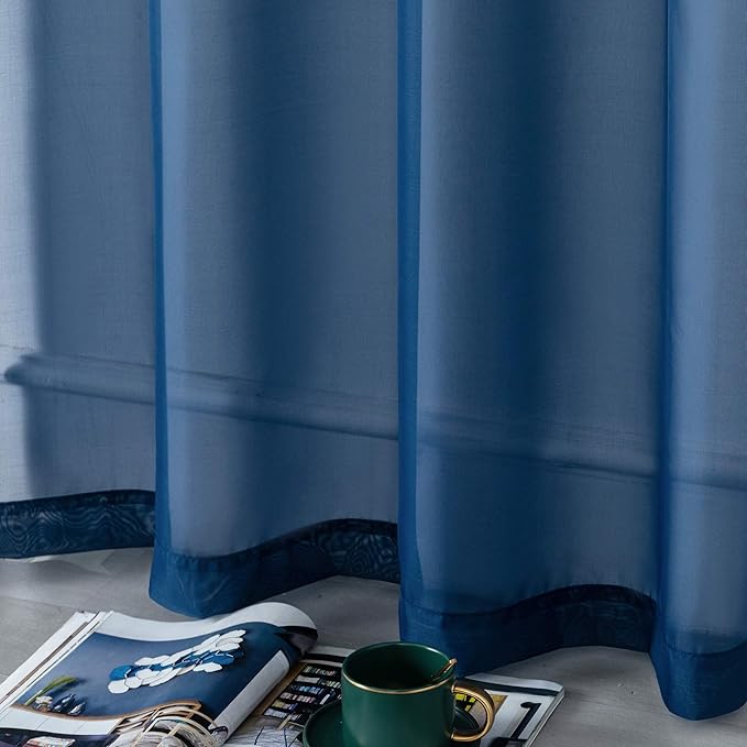 DUALIFE 45 Inches Navy Short Curtains for Bathroom Set of 2 Panels Grommet Semi Voile Drapes Navy Blue Sheer Curtains for Boys Room Kids Bedroom Small Windows 52 x 45 Inch Indigo Blue