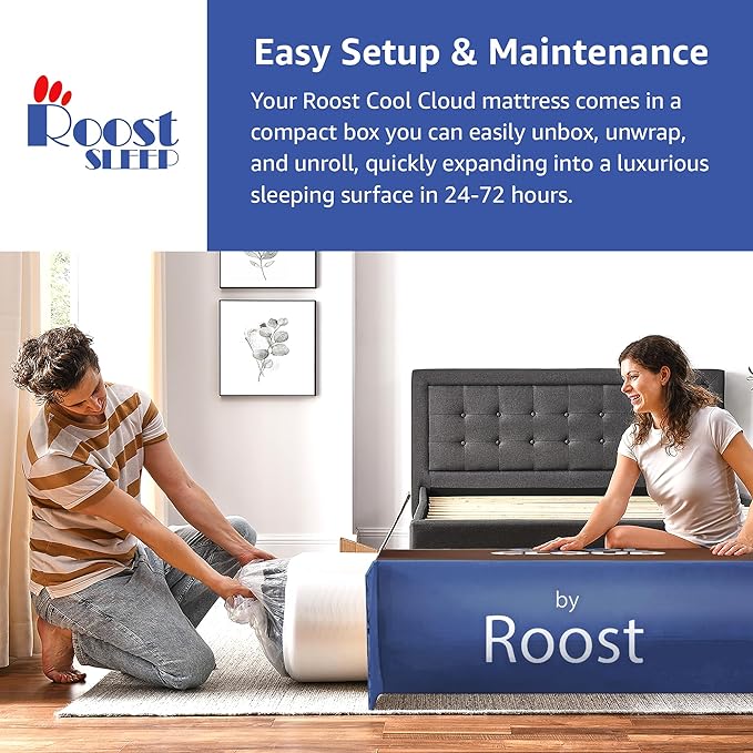 ROOST SLEEP Memory Foam Mattress, 14-Inch California King – Cool Cloud Gel Foam Bed with Soft Support and Cooling Relief – Spacious Pressure-Relieving Mattress
