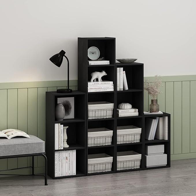 Furinno PASIR Book Shelf, 2-Tier Modern Bookshelf, Open Shelves Bookcase 9" x 12" x 21", for Living Room, Bedroom, Home Office, Blackwood