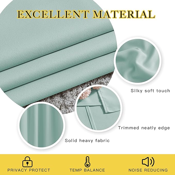 NICETOWN Insulated Blackout Curtains and Drapes - Microfiber Energy Saving Thermal Insulated Solid Grommet Blackout Draperies for Kitchen (1 Pair, 66 inches by 54 Inch, Aqua Blue)