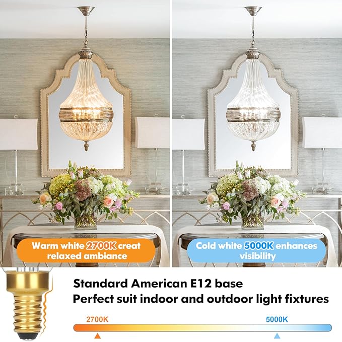 GoBright Dimmable LED Candelabra Bulbs 2700K Soft Warm White, 60W 630LM Candle Light Bulb with Vintage Flame Tip, 6W Clear Glass LED Bulbs for Chandelier, Pendant, 6-Pack
