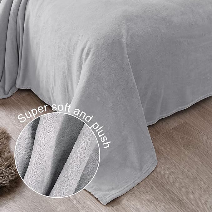 Exclusivo Mezcla Fleece Blanket Queen Size for Bed, Super Soft and Warm, All Season Use, Cozy, Plush, Lightweight, 90x90 Inches, Light Grey