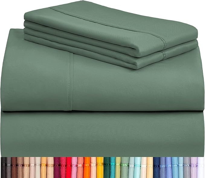 LuxClub 4 PC California King Sheet Set, Breathable Luxury Bed Sheets, Deep Pockets Wrinkle Free Cooling Sheets Machine Washable Hotel Bedding Silky Soft - Tree Moss Green Cal King