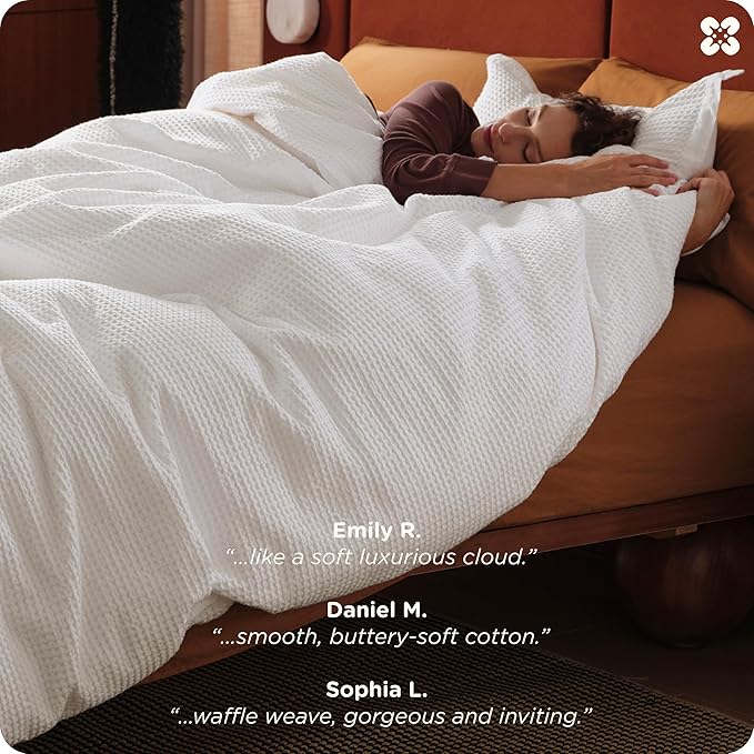 Bedsure Cotton Duvet Cover Full - 100% Cotton Waffle Weave Coconut White Duvet Cover Set, GentleSoft™ and Breathable Bedding Set for All Season, 3 Pieces, 80"x90"