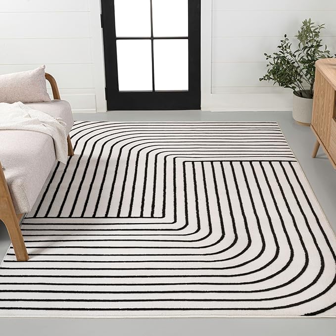 Eyely NCS101G-5 Odense High-Low Minimalist Angle Geometric Black/White 5 ft. x 8 ft. Area Rug, Black/White, 5 ft. x 8 ft., Indoor, Area Rug