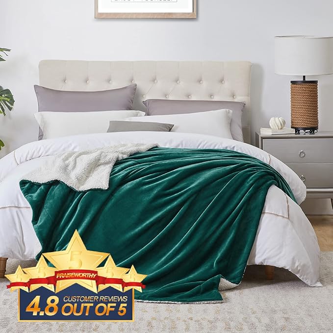 Walensee Sherpa Fleece Blanket (King Size 108”x90” Emerald Green) Plush Throw Fuzzy Super Soft Reversible Microfiber Flannel Blankets For Couch, Bed, Sofa Ultra Luxurious Warm and Cozy For All Seasons