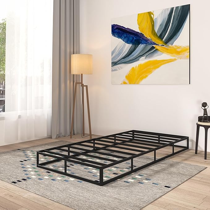 Qingzhou Box Spring Twin Bed Bases, 7 Inch High Metal Twin Box Spring Only, Heavy Duty Mattress Foundation with Fabric Cover, Easy Assembly, Quiet Noise Free, Non Slip, Black