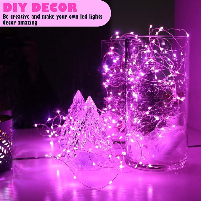 OakHaomie 6 Pack 10ft(3m) LED Starry String Lights 30 Micro LEDs on Silvery Copper Wire,2pcs CR2032 Batteries Required and Included,for DIY Wedding Christmas Centerpiece Table Decorations (Pink)