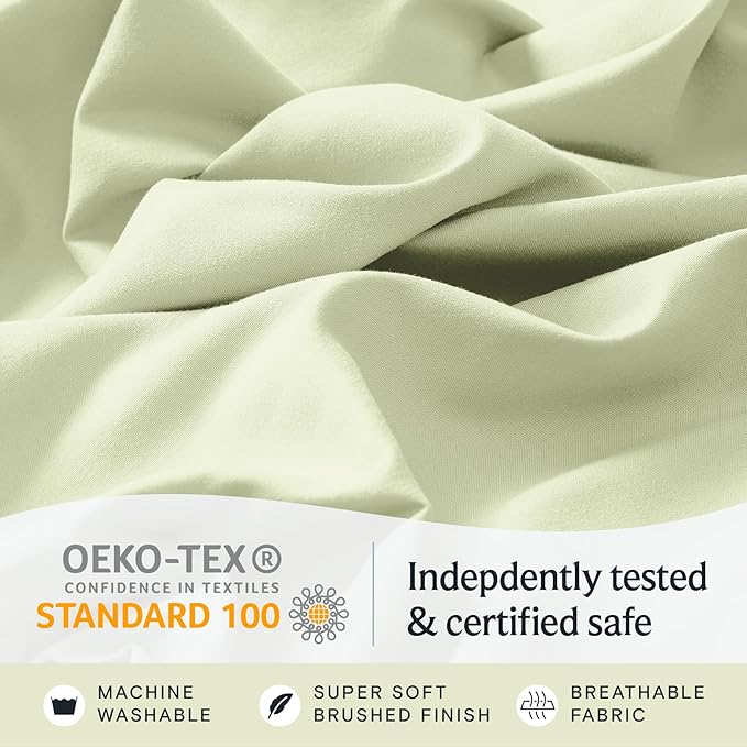LuxClub 4 PC Sheet Set Bed Sheets Deep Pockets 16" Eco Friendly Wrinkle Free Cooling Machine Washable Hotel Bedding Silky Soft - Sage Green Full