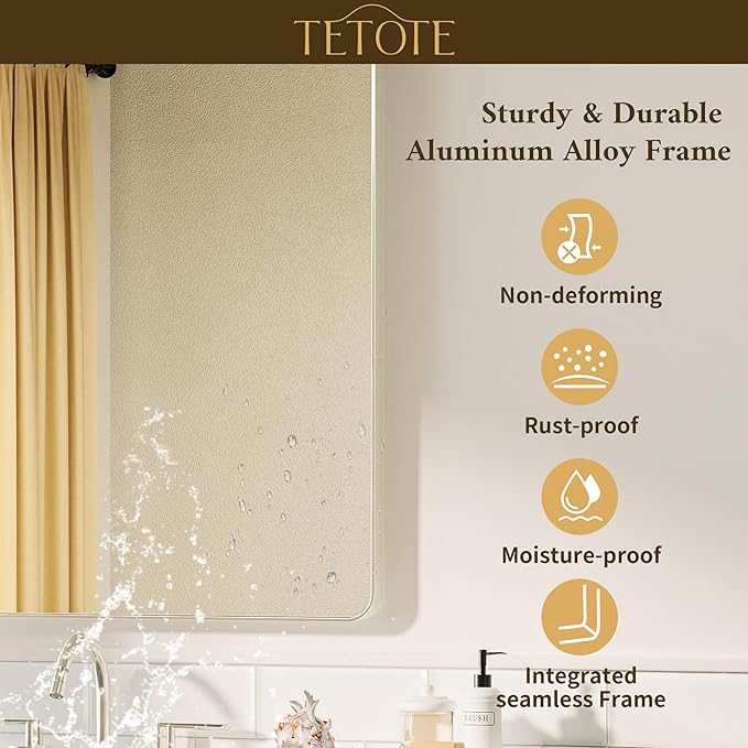 TETOTE Brushed Nickel Bathroom Mirror 40 x 30 Inch Brushed Nickel Metal Framed Bathroom Mirror, Tempered Glass, Modern Farmhouse Wall Mounted Mirror for Decorative(Horizontal/Vertical)