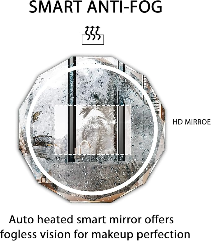 Round LED Bathroom Mirror, Beveled Edge Frameless Wall Mount Bathroom Vanity Mirror with 3-Color and Anti-Fog, 24 Inch, Silver