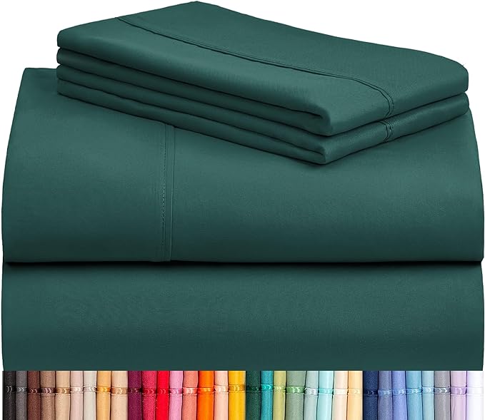 LuxClub 3 PC Sheet Bed Sheets Deep Pockets Wrinkle Free-Kids-Fitted Sheets Machine Washable Hotel Bedding Silky Soft - Emerald Twin
