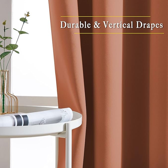 NICETOWN Burnt Orange Room Darkening Curtains for Living Room, Grommet Thermal Curtains Light & Sound Reducing Window Treatments for Bedroom/Home Family, W46 x L102