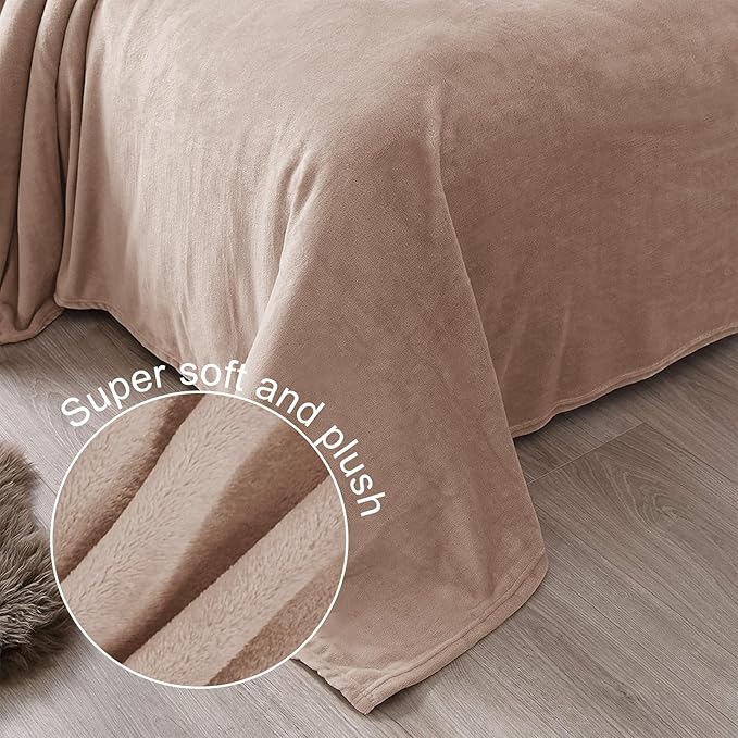 Exclusivo Mezcla Fleece Blanket Queen Size for Bed, Super Soft and Warm, All Season Use, Cozy, Plush, Lightweight, 90x90 Inches, Camel