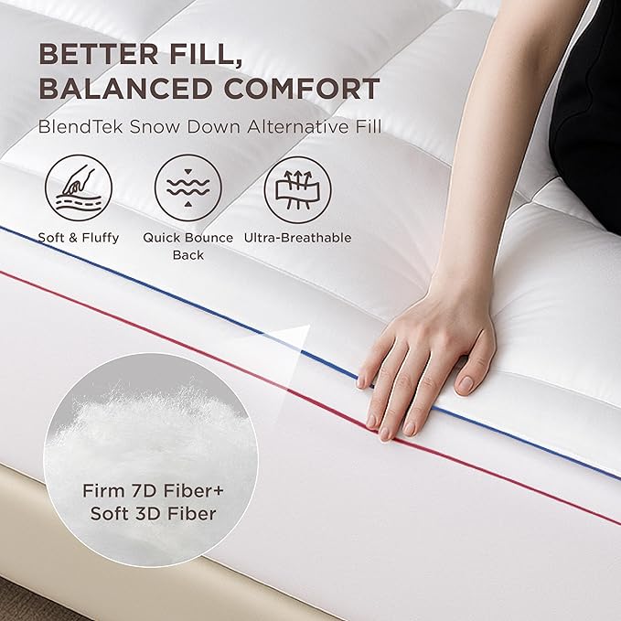 Bedsure Twin Mattress Topper - Pillow Top Mattress Pad Cover with Deep Pocket Fits up to 21 Inches, Plush Soft Bed Topper for Back Pain Relief, Overfilled with Down Alternative Filling, White